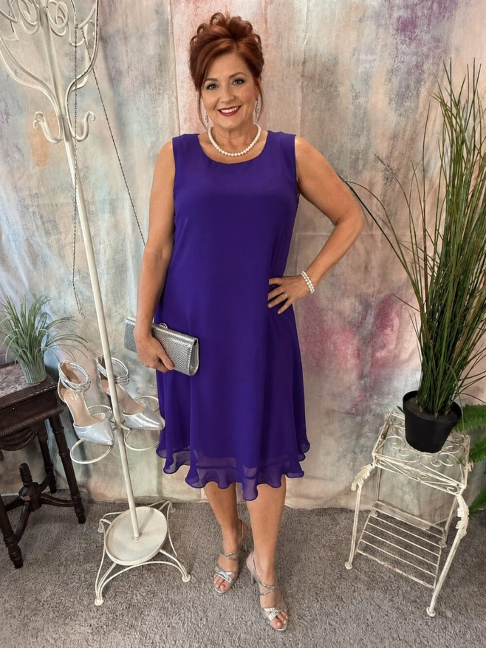 📌Another Thyme Sleeveless Georgette Chiffon Plus Size Ruffled Hem Dress